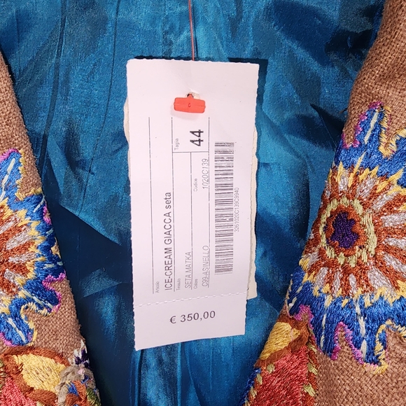 Pinko Womens Tan Silk/Linen Embroidered Floral Blazer Jacket US Size Small - Picture 7 of 7